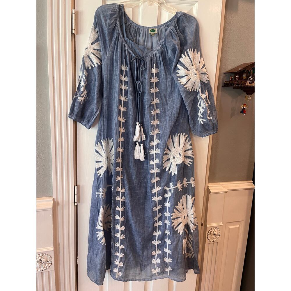 Dolma Cotton Floral Tunic Shift Maxi Dress Botanical Boho Hippie Coastal Sheer